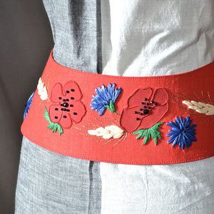 1970s Vintage YSL Rive Gauche Red Poppies Belt